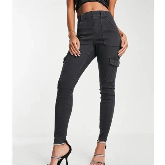New Spanx Cargo Pants Women’s Small Black Gray Washed Stretch Comfy Pants - Picture 2 of 12